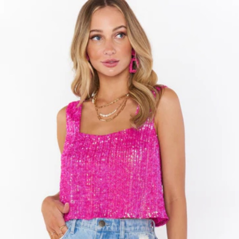 Show Me Your MuMu Fuchsia Sequin Crop Top